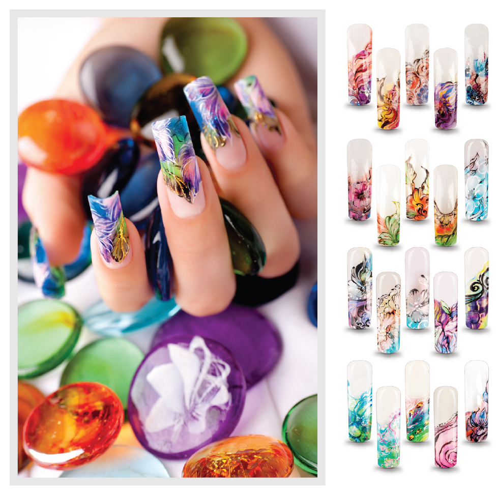 CNI Nail Art Aqua Style Nail Art, Aqua Style, Aquarell-Technik, Aqua-Style-Technik, Floristikdesigns