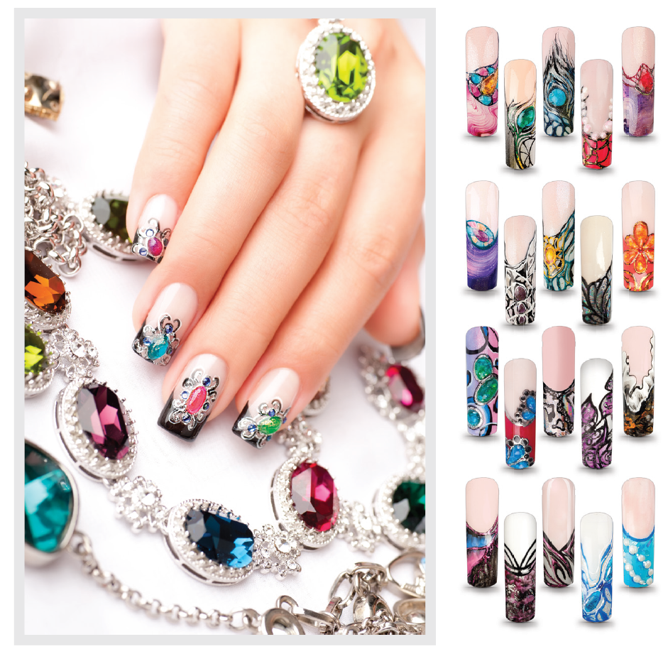 CNI Nail Art New Look Luxus und Dekadenz Nail Art, New Look, Luxus und Dekadenz, Nagelschmuck, Edelsteinimitation, Vitrage-Gele, Tropfen-Technik, Accessoires