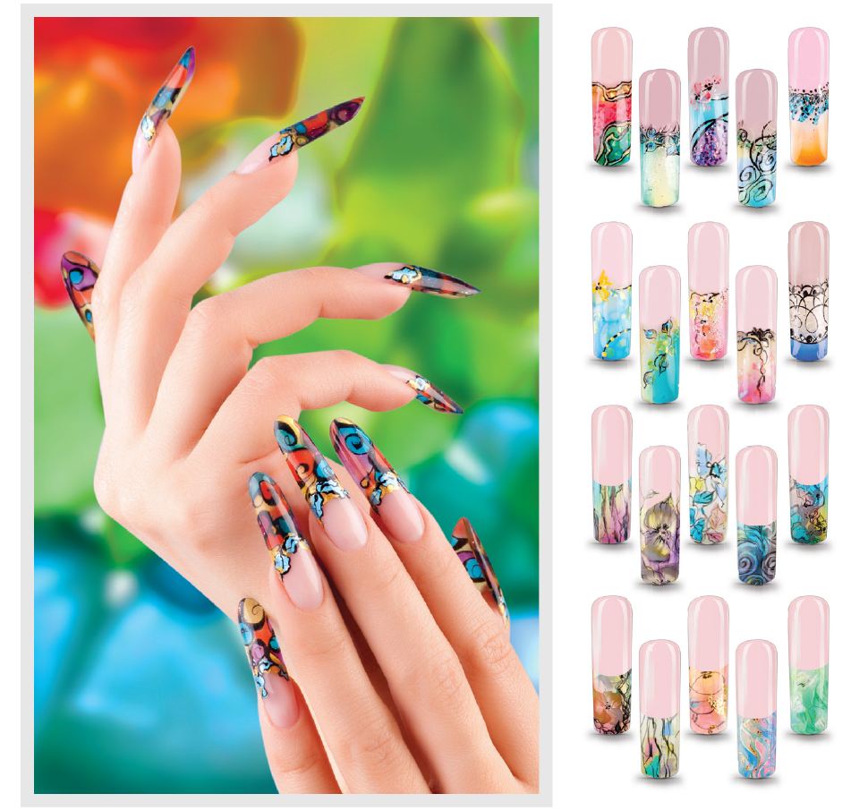 CNI Nail Art mit venezianischen Motiven Nail Art, venezianische Motive, Vitrage Style, Transparent-Designs, Vitrage-Gele, 3D-Gele, Accessoires